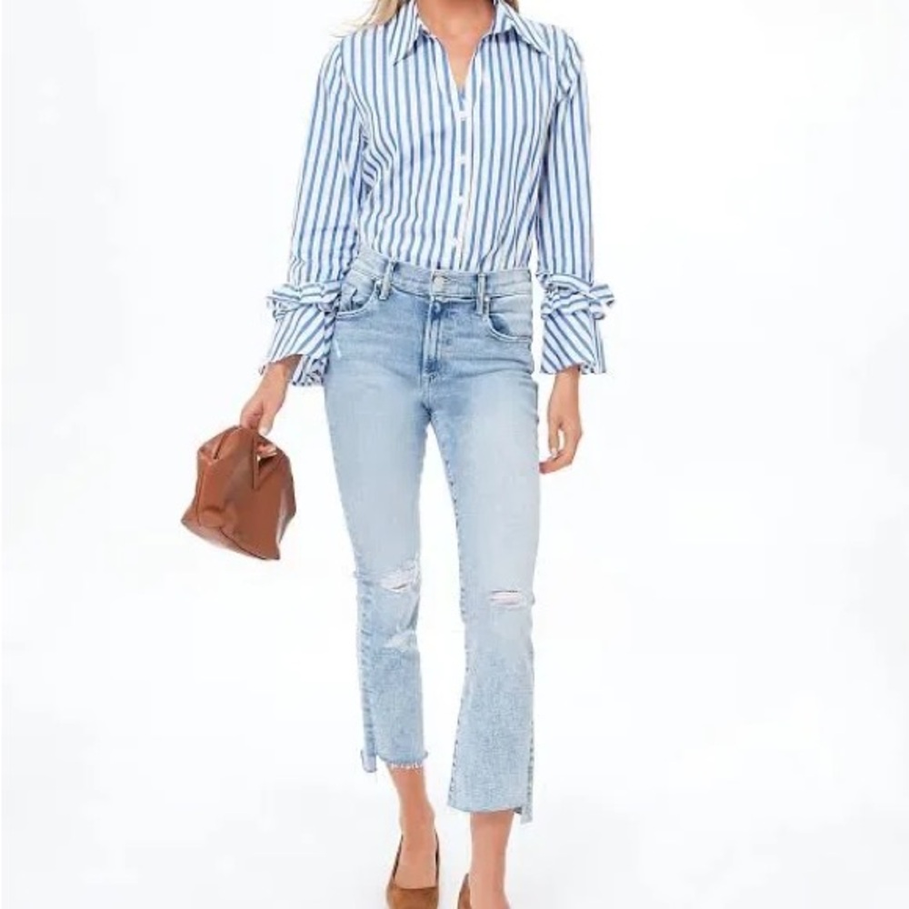MOTHER Light Blue Ankle Jeans, insider crop step fray love in a boat
